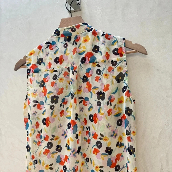 Cabi || Women's Sleeveless Ruffled Bodice in Vivivd Floral  White Blouse XS - Picture 8 of 11
